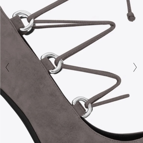 Saint Laurent Paris YSL Road Gray 105 Lace Up Pumps 38 1/2 NIB - Picture 3 of 6
